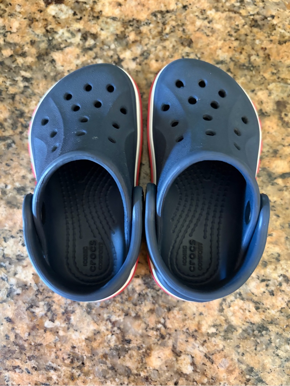 CROCS Little kids size 5 Navy Clogs with Red and White Trim